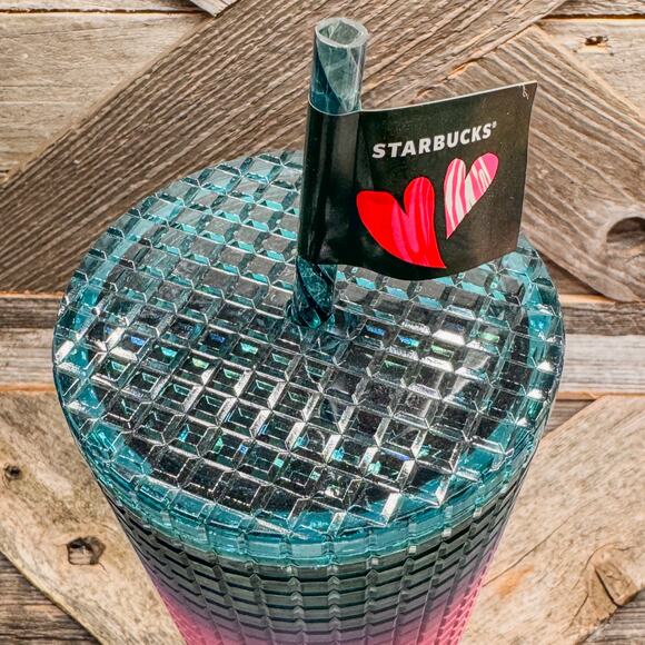 NWT-Starbucks-2024-Valentines Day Tri-Color Gradient Grid-24floz Cold Tumbler - Picture 5 of 8